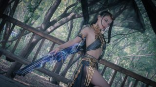 剑三外观如归乐cos 出镜：马猴烧酒黑喵喵